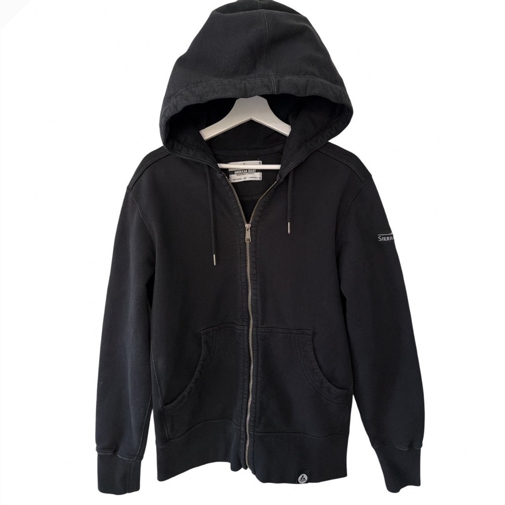 American Giant Men Medium Classic Full Zip Hoodie Black Cotton Pull over Sweater
